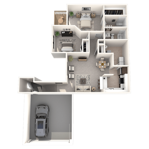 Floor plan for 2 beds, 2 baths, 1195 sqft
